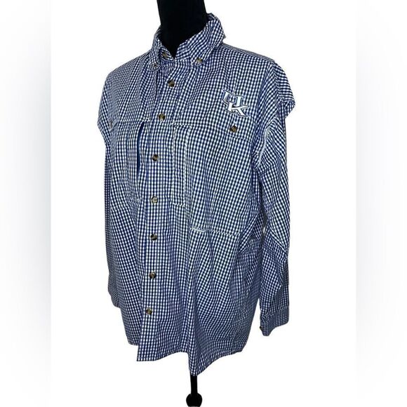 DRAKE UNIVERSITY OF KENTUCKY BLUE CHECKERED BUTTON UP WINGSHOOTERS SHIRT SIZE S - Picture 5 of 11